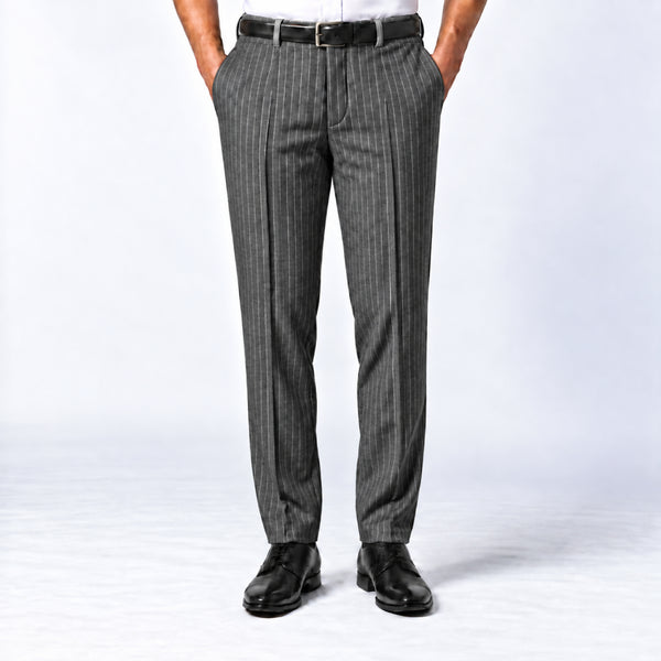 Charcoal Grey Bold Pinstripe Trouser Fabric