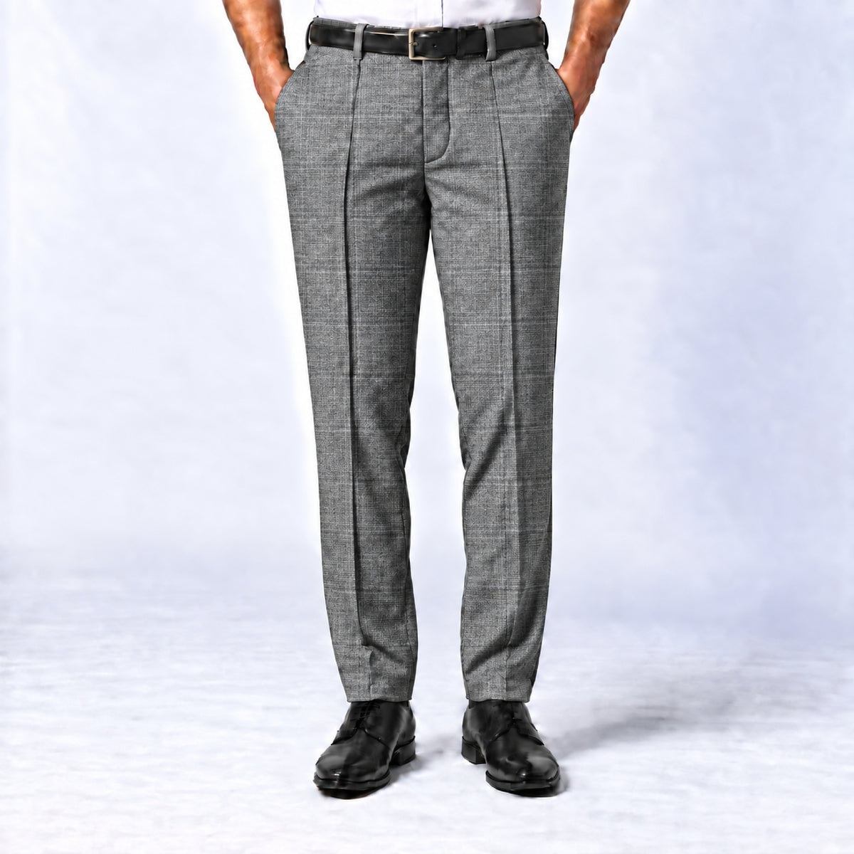 JCL-291 - 1 -Ash Grey Textured Check Trouser Fabric view 1