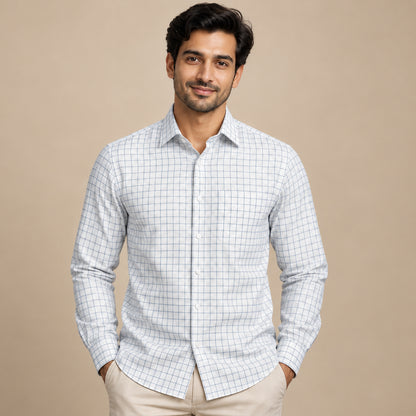  SPD/SH-734 - 1-White Blue Check Shirt view 1