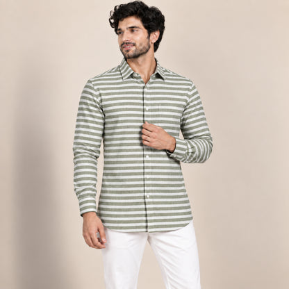 SPD/SH-662 - 3-Olive Green & White Stripe Shirt Fabric view 1