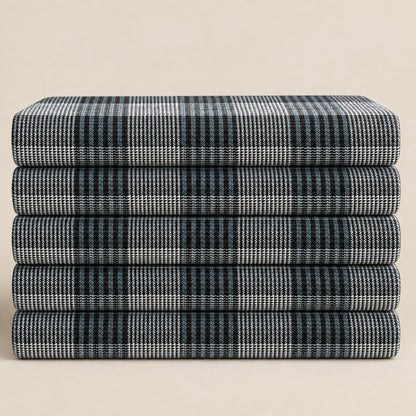 SPD/SH-733 - 1-Black, White & Blue Check Shirt Fabric view 5