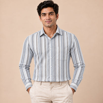 Grey & White Multi-Stripe Shirt Fabric view 1