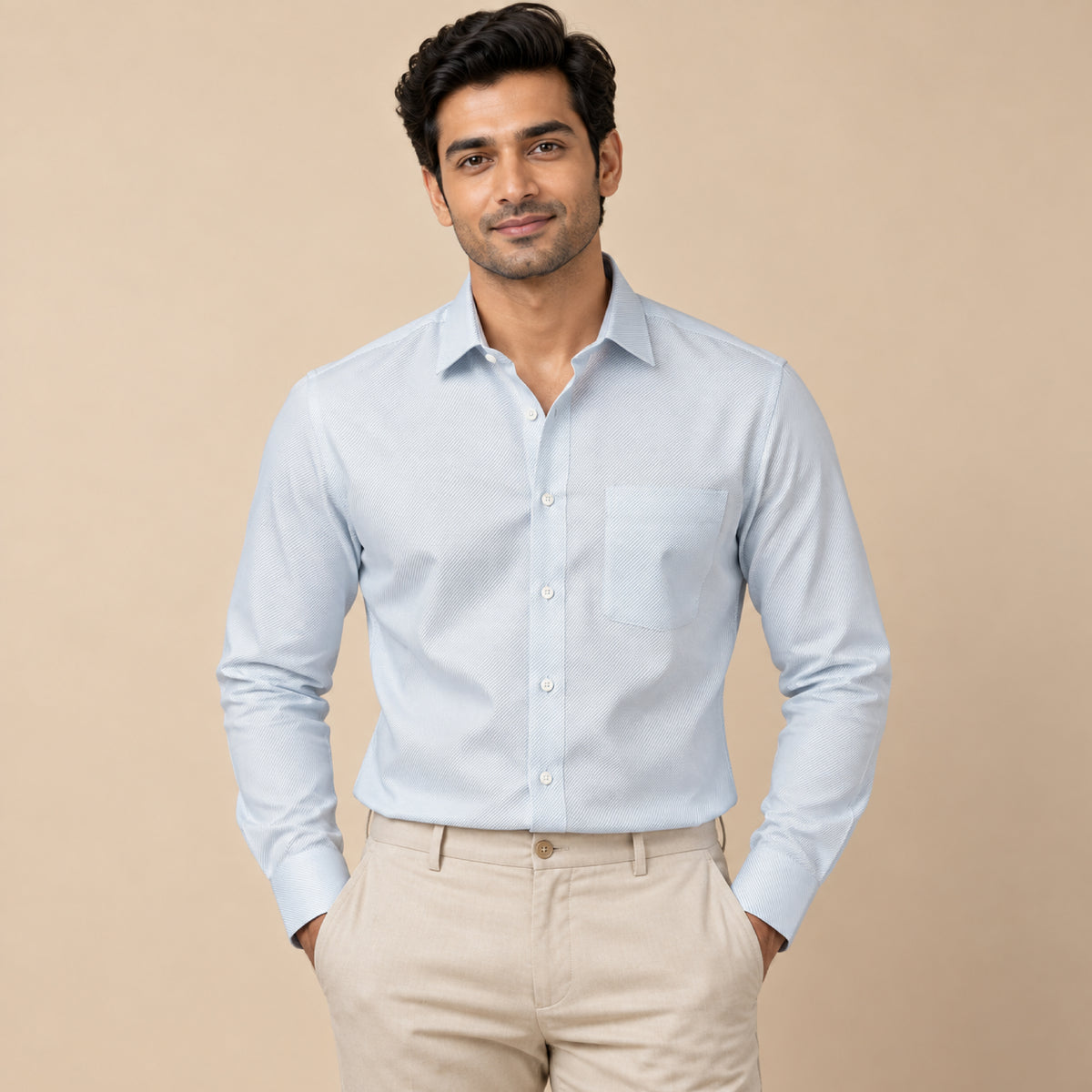 SPD/SH-654 - 3-Light Blue Fine Stripe Shirt Fabric view 1