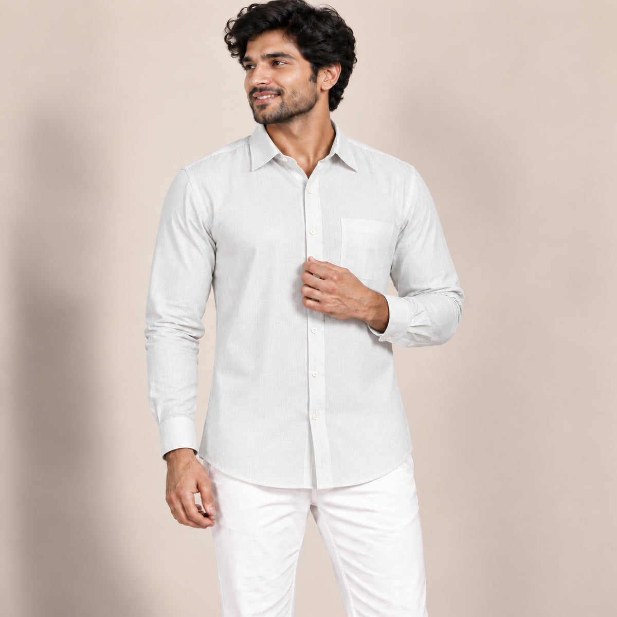 SPD/SH-657 - 5-Plain White Textured Shirt Fabric view 1