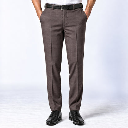 JCL-296 - 3-Cocoa Brown Subtle Check Trouser Fabric view 1