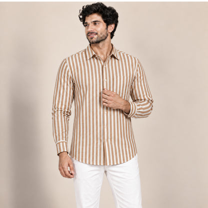 SPD/SH-662 - 2-Brown & White Vertical Stripe Shirt Fabric view 1