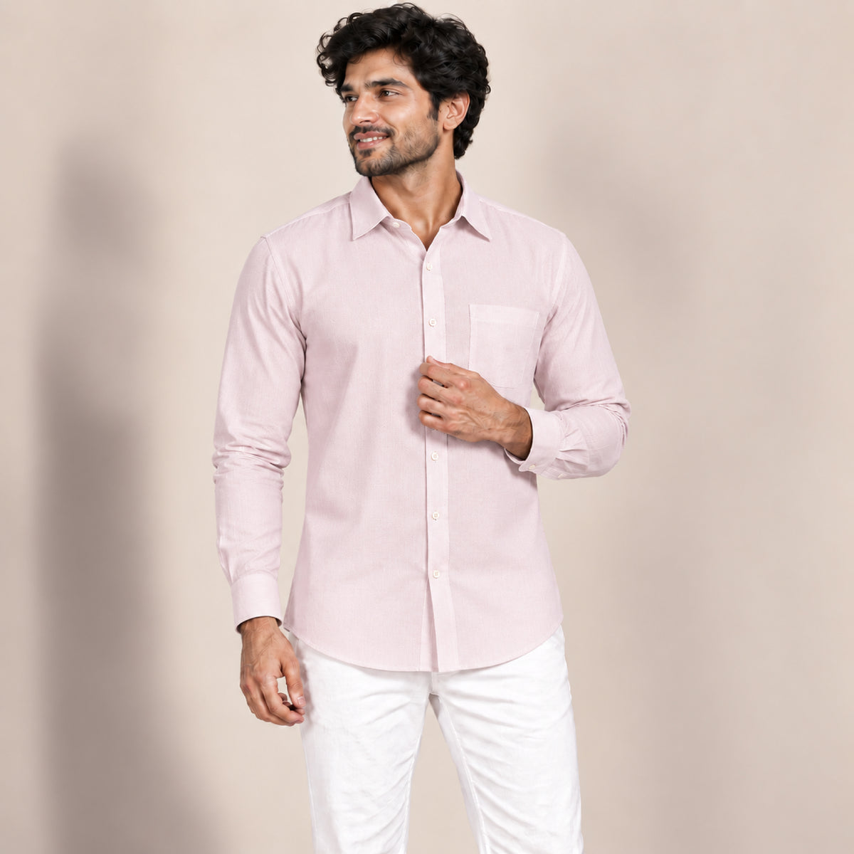 SPD/SH-652 - 4-Light Blush Pink Textured Shirt Fabric view 1