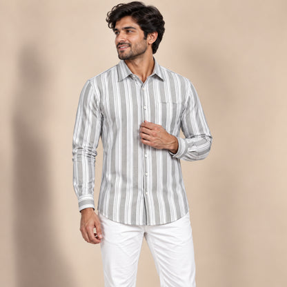 SPD/SH-726 - 2-White & Grey Multi-Stripe Shirt Fabric view 1