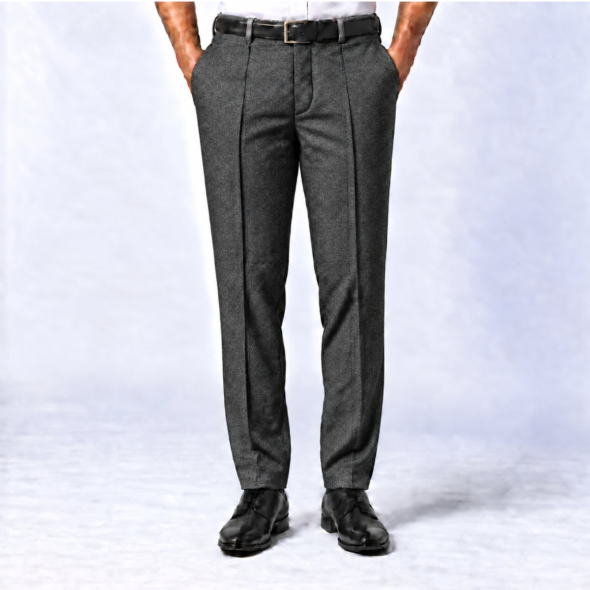 02414 - 2 -Charcoal Black Textured Trouser Fabric view 1