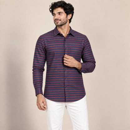 SPD/SH-691 - 1-Navy Blue & Maroon Stripe Shirt Fabric view 1