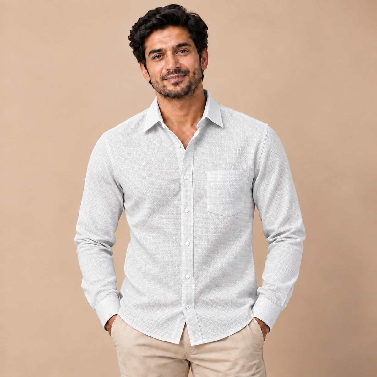  SPD/SH-608  - 2-White Micro Pattern Shirt view 1