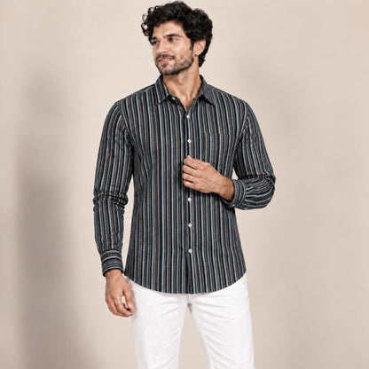 SPD/SH-692 - s -Black & Blue Multi-Stripe Shirt Fabric view 1