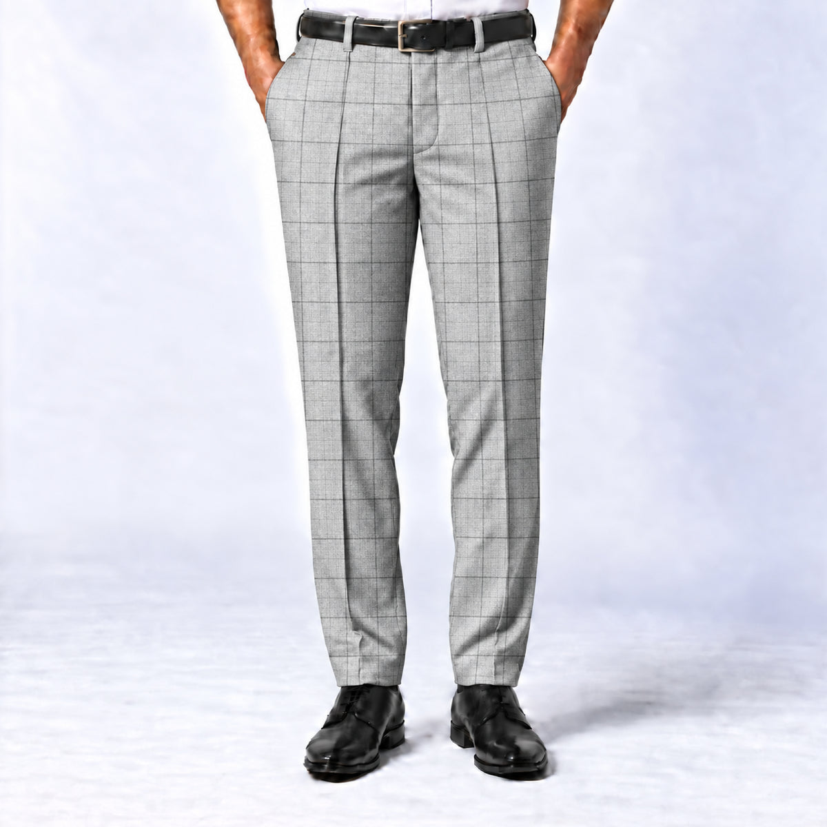 02521 - 1-Light Grey Windowpane Check Trouser Fabric view 1