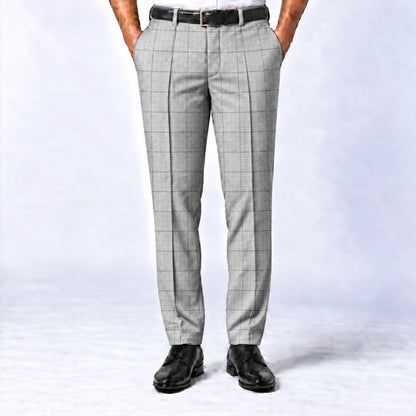 02521 - 1-Light Grey Windowpane Check Trouser Fabric view 1