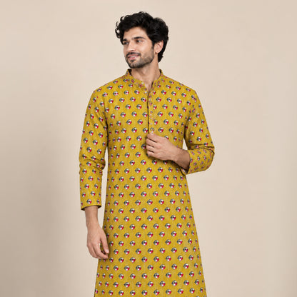 Mustard Mini Motif Kurta Fabric - view 1