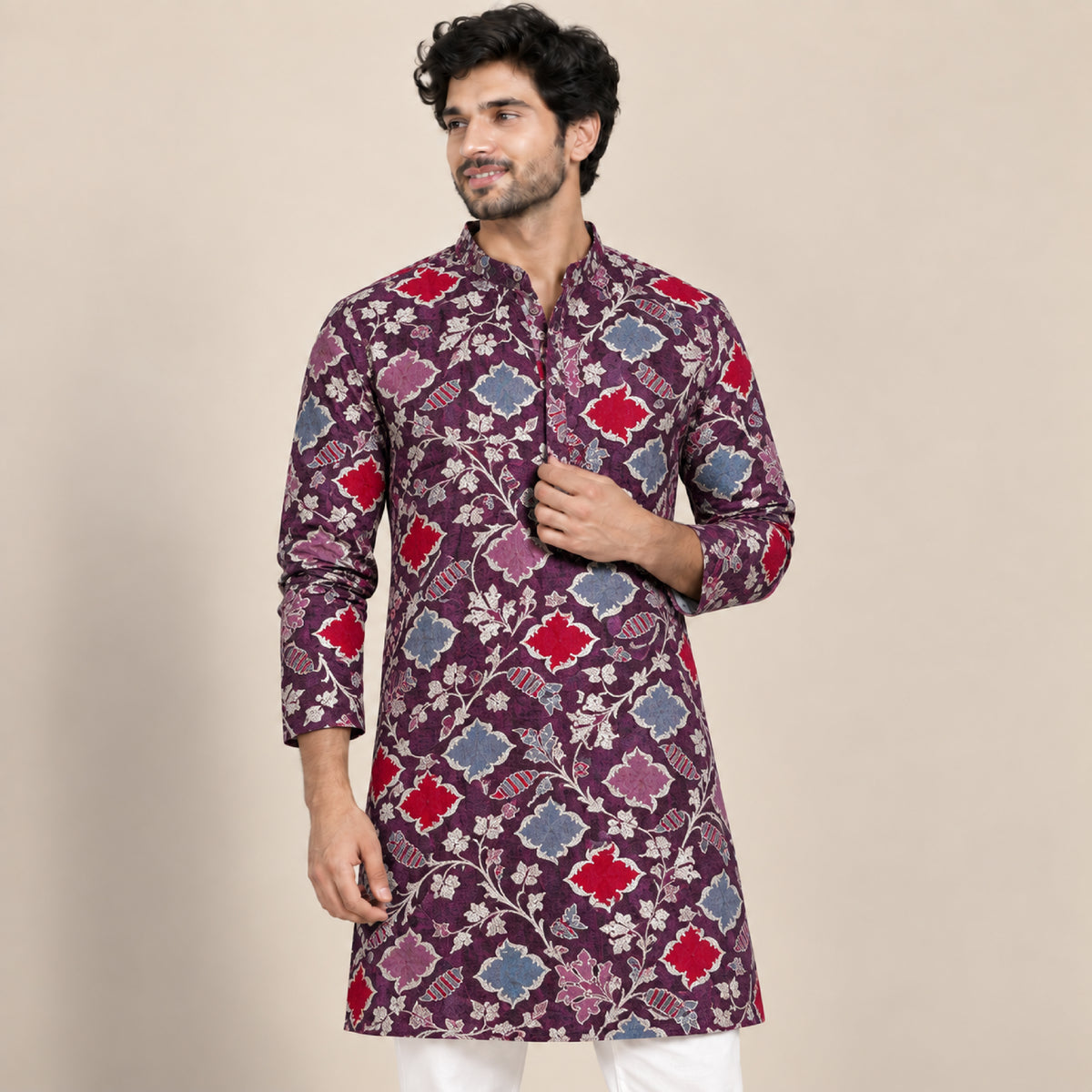 Plum Heritage Patchwork Kurta Fabric - view 1