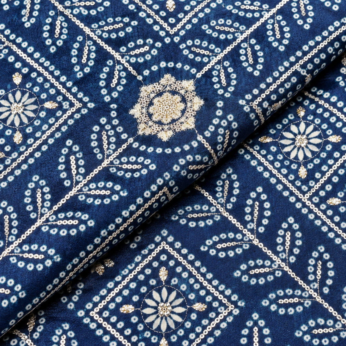 Navy Bandhani Medallion Kurta Fabric - view 2
