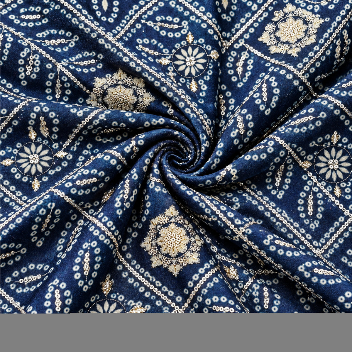 Navy Bandhani Medallion Kurta Fabric - view 3