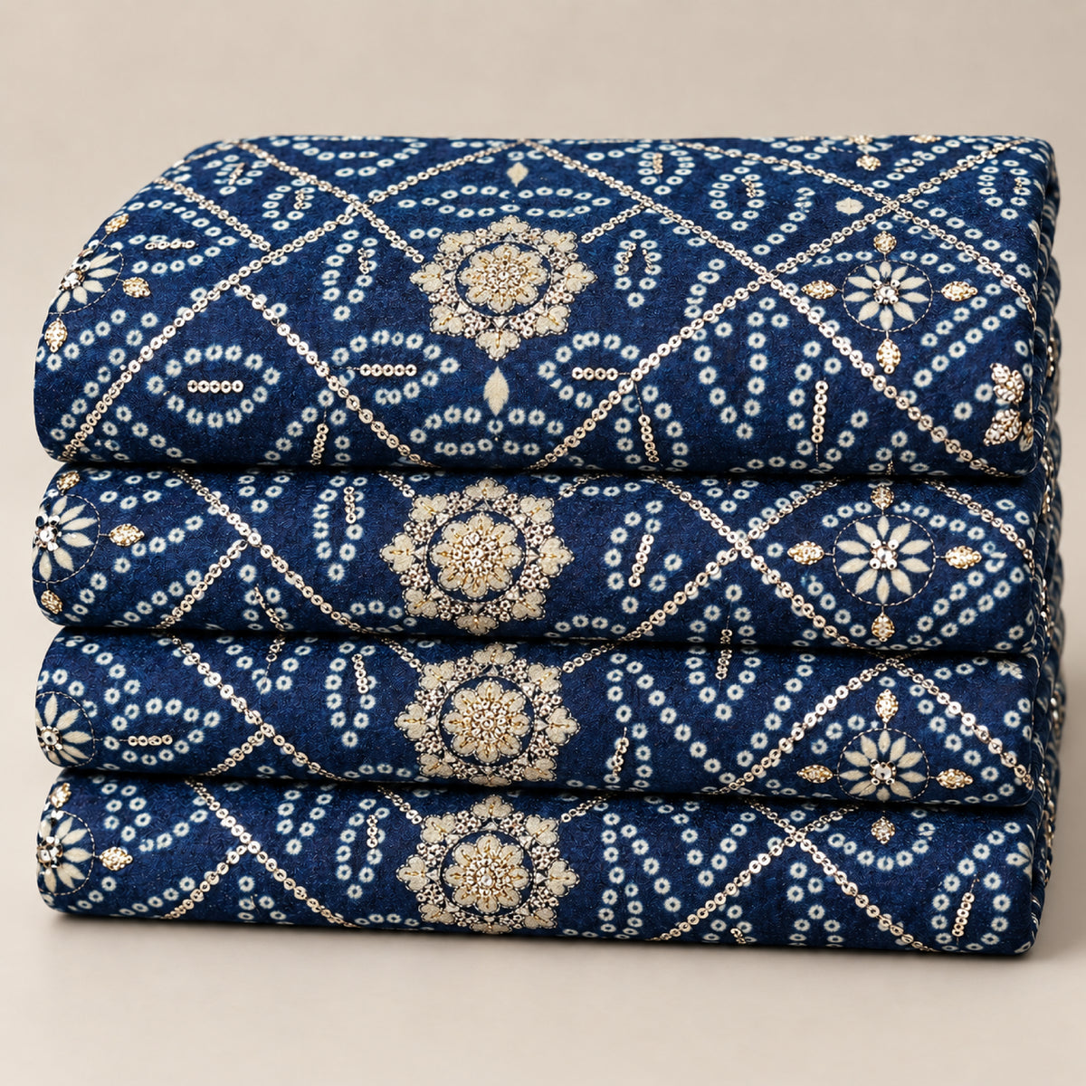Navy Bandhani Medallion Kurta Fabric - view 4