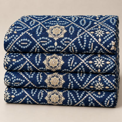 Navy Bandhani Medallion Kurta Fabric - view 4