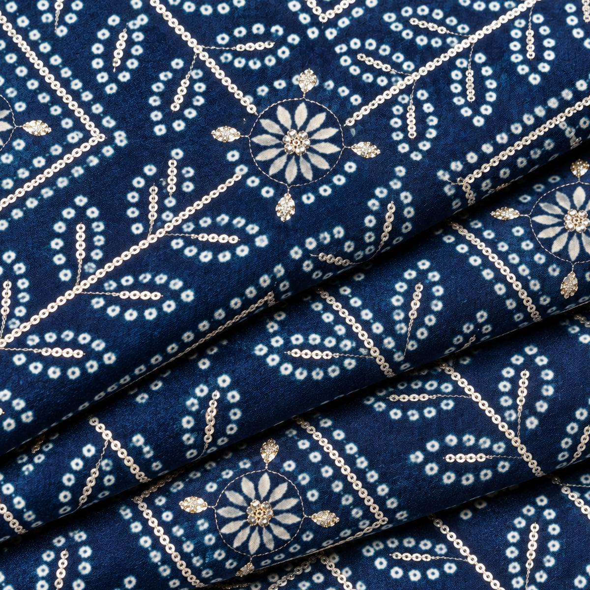 Navy Bandhani Medallion Kurta Fabric - view 5