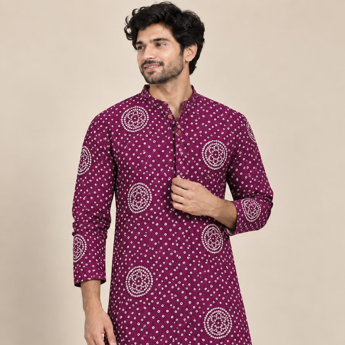Wine Bandhani Circle Kurta Fabric - view 1