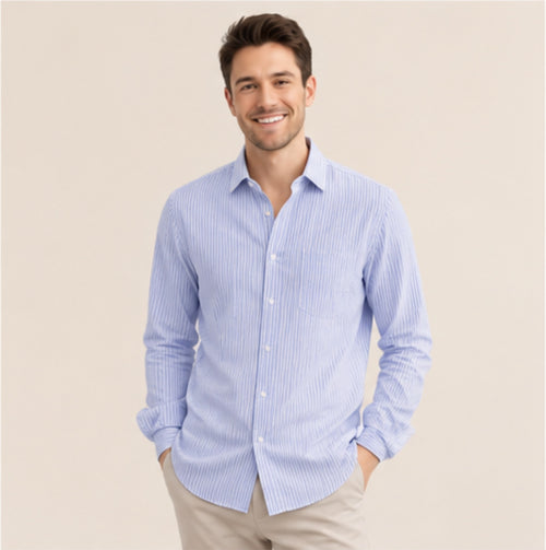 Sky Blue Striped Unstitched Shirt Fabric - product image 2